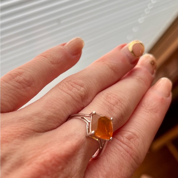 Size 7 triple American Fire Opal ring 10kt gold Rare NEW - Picture 4 of 4